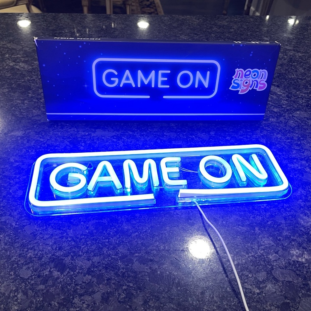 Blue 'Game On' LED Sign
